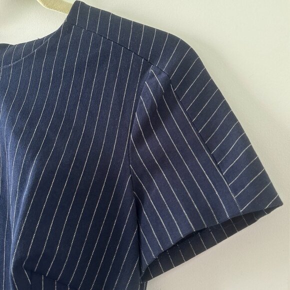 Banana Republic Navy Blue Pinstripe Cap Sleeve Sheath Dress Women's Size 8 Work - Picture 5 of 16